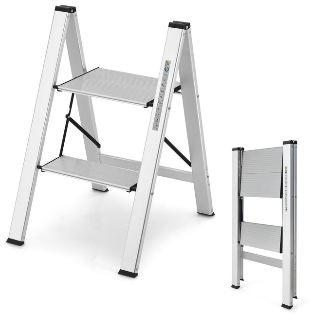 Stehleiter 2 Stufen Aluminium Klappleiter bis 150 kg silber