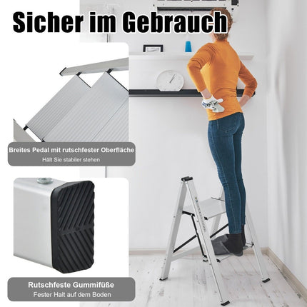 Stehleiter 2 Stufen Aluminium Klappleiter bis 150 kg silber