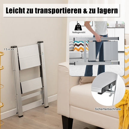 Stehleiter 2 Stufen Aluminium Klappleiter bis 150 kg silber
