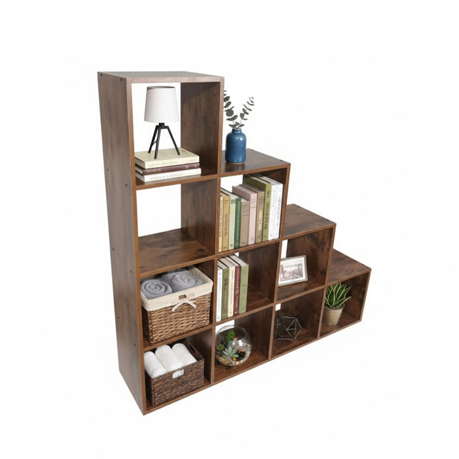 Stufenregal, 10 Fächer, MDF-Holzoptik