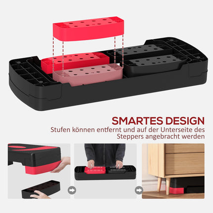 Verstellbarer Aerobic Stepper – 3 Höhen für Fitness, Rot
