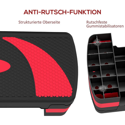Verstellbarer Aerobic Stepper – 3 Höhen für Fitness, Rot