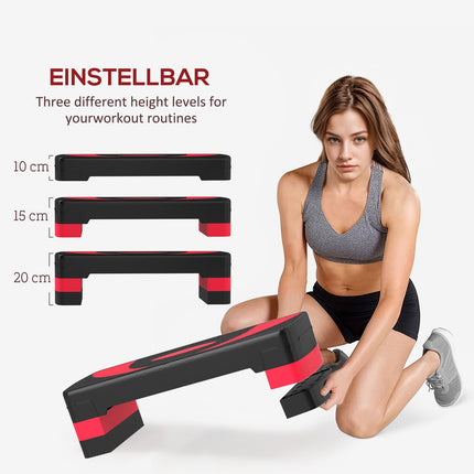 Verstellbarer Aerobic Stepper – 3 Höhen für Fitness, Rot