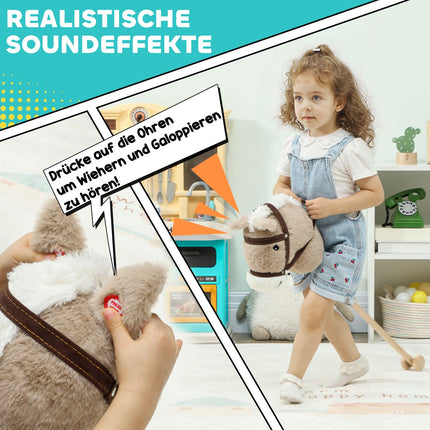 Steckenpferd mit Sound und Rädern – Kinder ab 24 Monaten, Grau