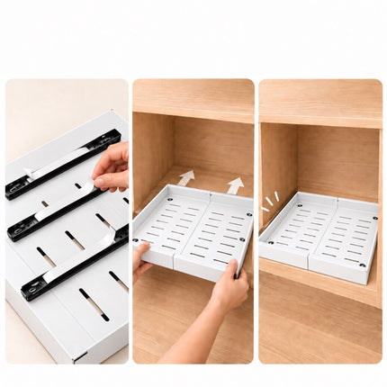 Stick-On Telescopic Drawer for Kitchen Cabinets, 30 kg Load, 42 cm Deep, White