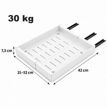 Stick-On Telescopic Drawer for Kitchen Cabinets, 30 kg Load, 42 cm Deep, White