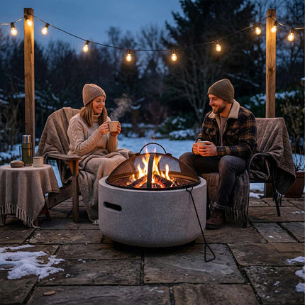 Stone-Effect Fire Bowl with Spark Guard, 39 x 44 cm