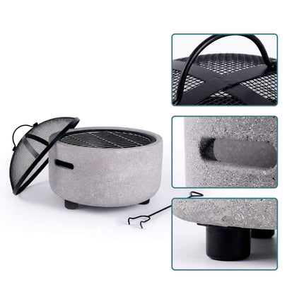 Stone-Effect Fire Bowl with Spark Guard, 39 x 44 cm