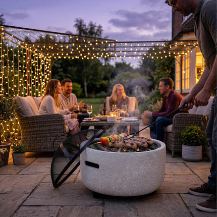 Stone-Effect Fire Bowl with Spark Guard, 39 x 44 cm