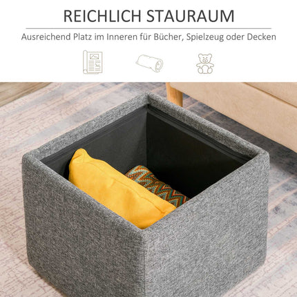 Hocker mit Stauraum – Dunkelgrau Leinen bezogen, 42x42x41 cm