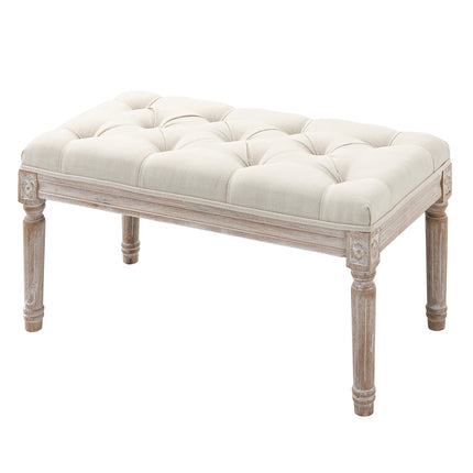 Footstool in linen look with padded seat and wooden legs
