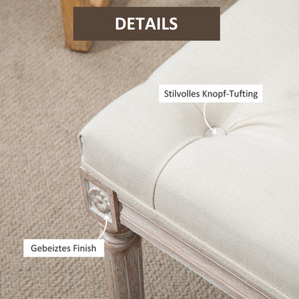 Footstool in linen look with padded seat and wooden legs