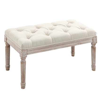 Footstool in linen look with padded seat and wooden legs