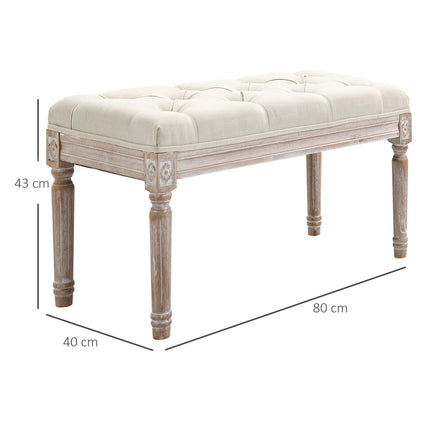 Footstool in linen look with padded seat and wooden legs