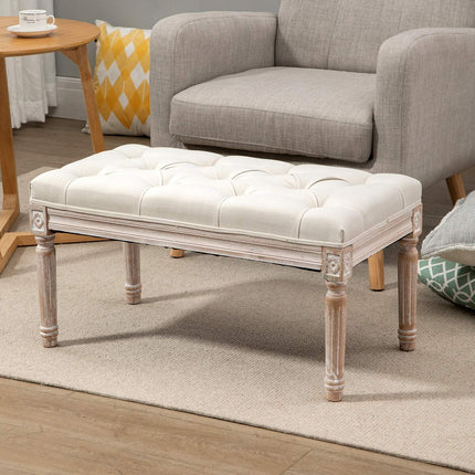 Footstool in linen look with padded seat and wooden legs