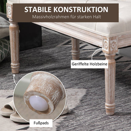 Footstool in linen look with padded seat and wooden legs