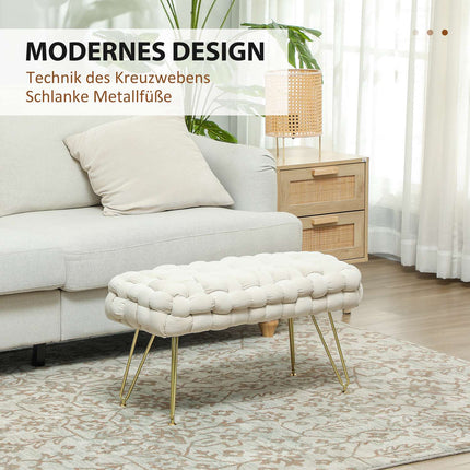 Samtbezogener Fußhocker mit Metallbeinen, cremeweiß