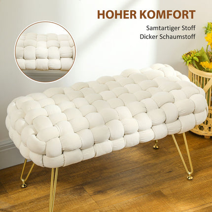 Samtbezogener Fußhocker mit Metallbeinen, cremeweiß
