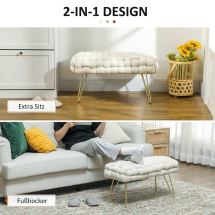 Samtbezogener Fußhocker mit Metallbeinen, cremeweiß