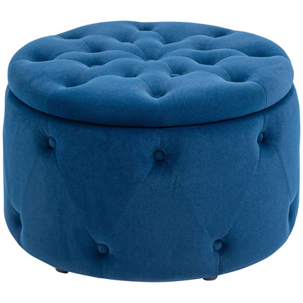Runder Samt-Aufbewahrungs-Ottoman – Blau, Ø60 x 40 cm