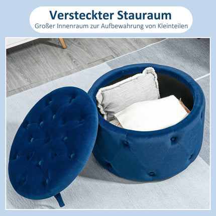 Runder Samt-Aufbewahrungs-Ottoman – Blau, Ø60 x 40 cm
