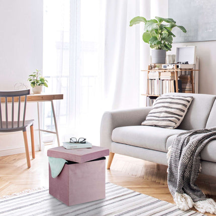Stool in pink velvet