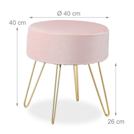 Hocker aus Samt mit rosa Metallbeinen