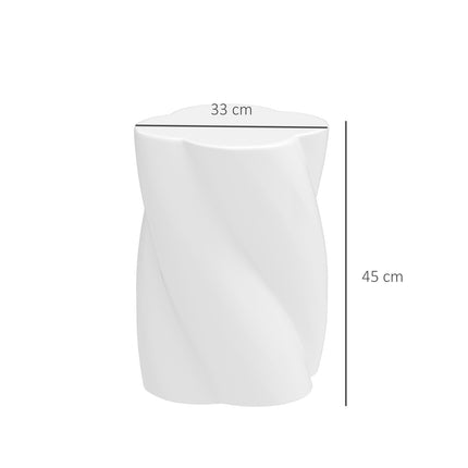 Kruk van keramiek in spiraalvorm, draagvermogen 120 kg, diameter 33 x 45 cm, weerbestendige tuinkruk met deksel, bloemenkruk, voetenbank voor buiten kamperen, tuin, terras, balkon, wit