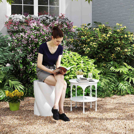 Kruk van keramiek in spiraalvorm, draagvermogen 120 kg, diameter 33 x 45 cm, weerbestendige tuinkruk met deksel, bloemenkruk, voetenbank voor buiten kamperen, tuin, terras, balkon, wit