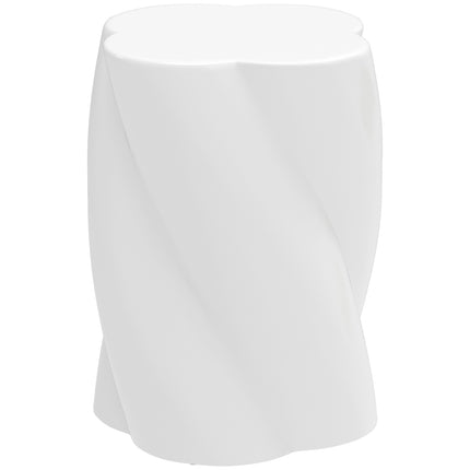 Kruk van keramiek in spiraalvorm, draagvermogen 120 kg, diameter 33 x 45 cm, weerbestendige tuinkruk met deksel, bloemenkruk, voetenbank voor buiten kamperen, tuin, terras, balkon, wit