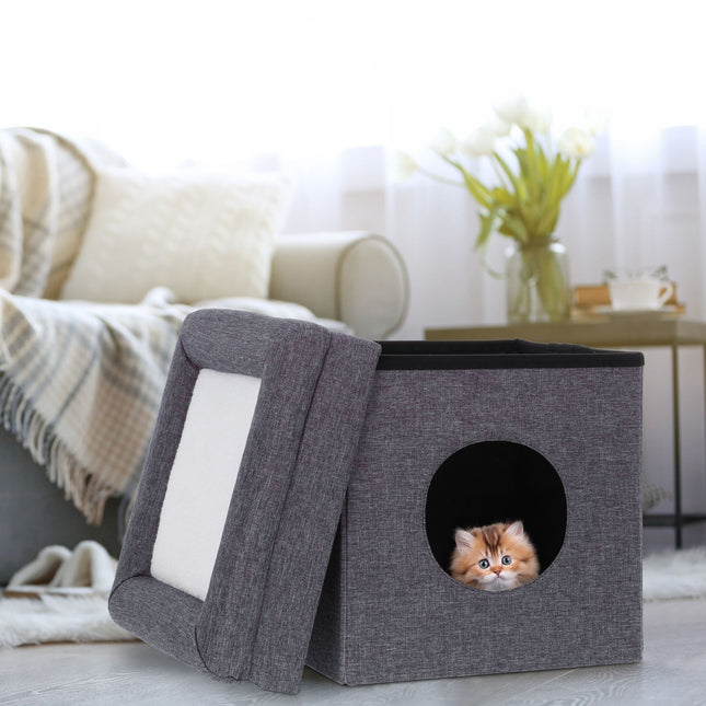 Hocker mit Katzenloch in Grau