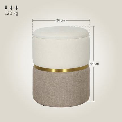 Hocker mit Stauraum Hocker mit Deckel, Metallring, zweifarbiges Design 36 x 36 x 44 cm Cremeweiß