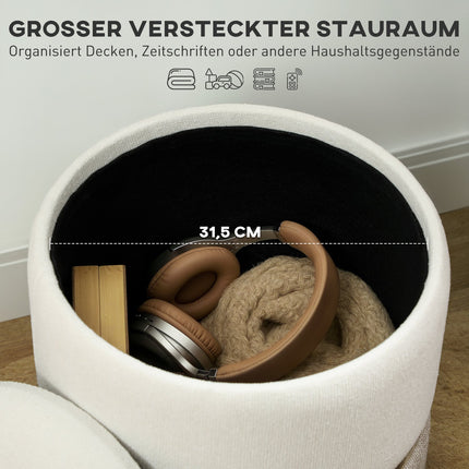 Hocker mit Stauraum Hocker mit Deckel, Metallring, zweifarbiges Design 36 x 36 x 44 cm Cremeweiß