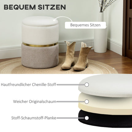 Hocker mit Stauraum Hocker mit Deckel, Metallring, zweifarbiges Design 36 x 36 x 44 cm Cremeweiß