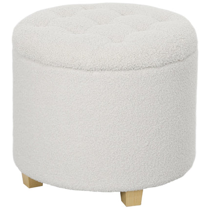 Hocker mit Stauraum, Hocker mit Deckel, runder Fußhocker, Aufbewahrungsbox, mit Holzbeinen, weiß