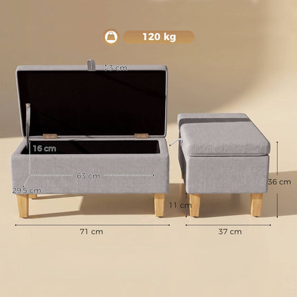 Aufbewahrungsbank Ottomane, Leinenoptik, Hellgrau 71 cm