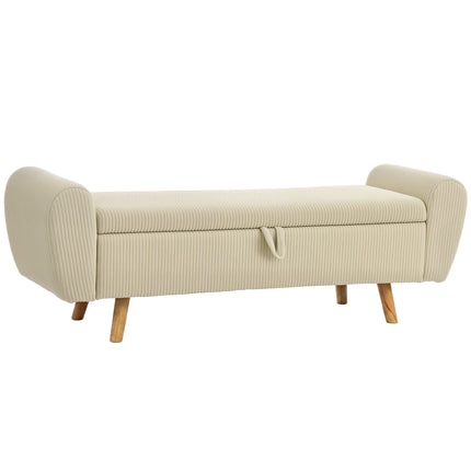 Storage Bench With Hidden Compartment, Beige Corduroy, 150 cm