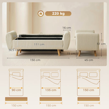 Storage Bench With Hidden Compartment, Beige Corduroy, 150 cm