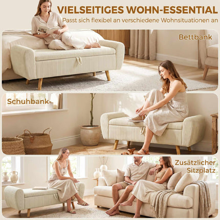 Storage Bench With Hidden Compartment, Beige Corduroy, 150 cm