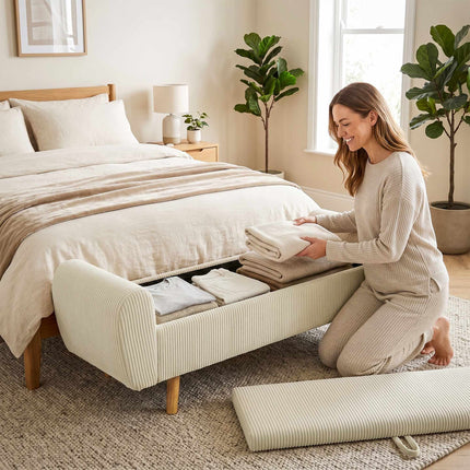 Storage Bench With Hidden Compartment, Beige Corduroy, 150 cm