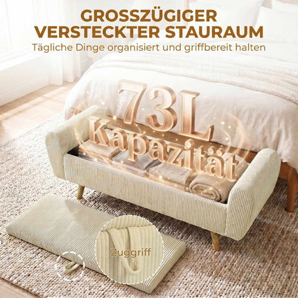 Storage Bench With Hidden Compartment, Beige Corduroy, 150 cm