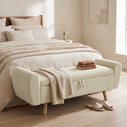 Storage Bench With Hidden Compartment, Beige Corduroy, 150 cm