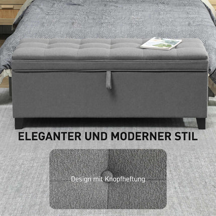 Storage Bench with Cushion, 120x40x48 cm, Dark Grey Linen