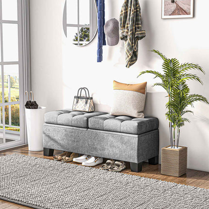 Sitzbank mit Leinenbezug, 116 cm, Grau