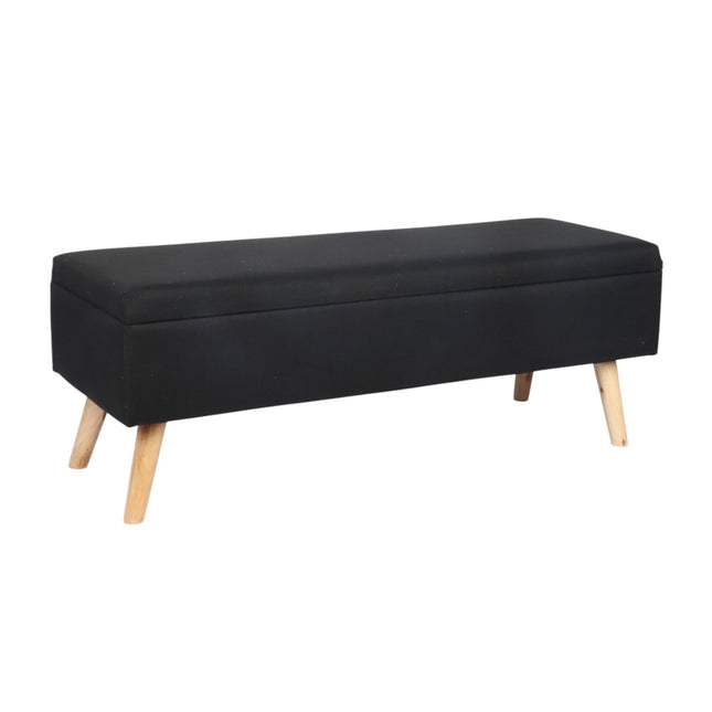 Sitzbank mit Leinenbezug, Holzbeine