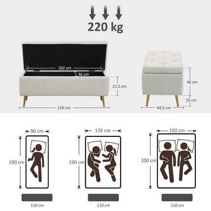 Storage Bench with Velvet Look, Gold Legs, 79L Capacity