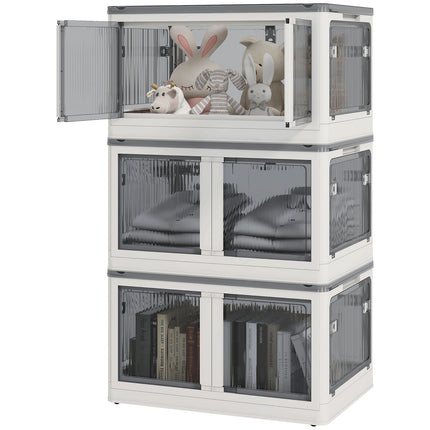 Stackable 69L storage box with wheels, foldable, white