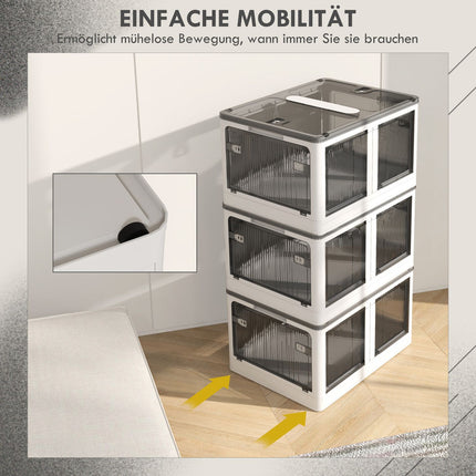 Stackable 69L storage box with wheels, foldable, white