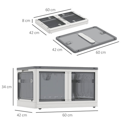 Stackable 69L storage box with wheels, foldable, white