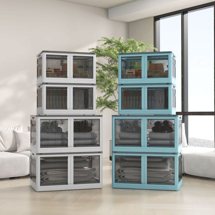 Stackable 69L storage box with wheels, foldable, white